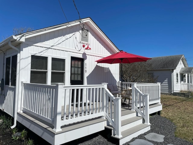 exterior space with board and batten siding