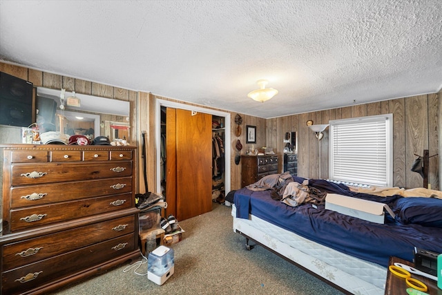 2090 Rte 50, Tuckahoe, NJ 08270 - carpeted bedroom featuring a textured ceiling, a closet, and wood walls