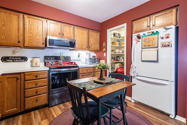 kitchen featuring light hardwood / wood-style floors and appliances with stainless steel finishes