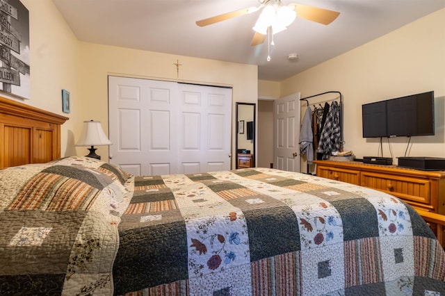 bedroom with a closet and ceiling fan