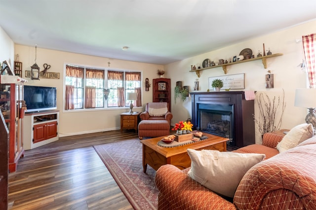 living room featuring dark hardwood / wood-style flooring