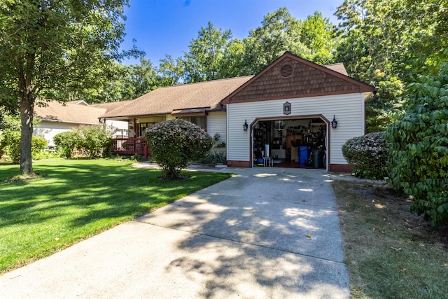 ranch-style house with a front lawn and a garage