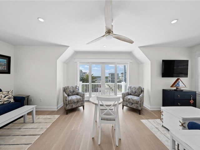 5765 Ocean Dr, Avalon, NJ 08202 - living area featuring a ceiling fan, baseboards, recessed lighting, and light wood-type flooring
