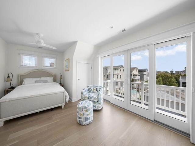 5765 Ocean Dr, Avalon, NJ 08202 - bedroom with access to outside, wood finished floors, baseboards, and ceiling fan