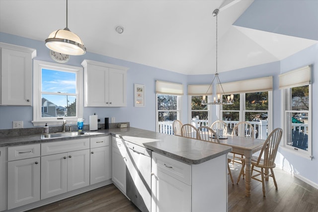 kitchen with white cabinetry, kitchen peninsula, and sink