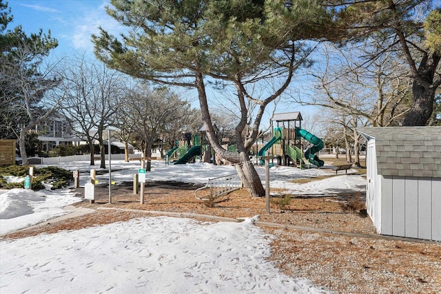 view of snow covered playground