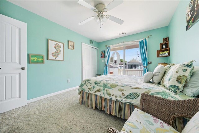 430 W Pine Ave, Wildwood, NJ 08260 - bedroom with carpet, a closet, access to outside, and ceiling fan