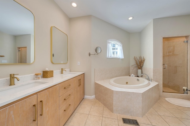 1524 Yacht Ave Unit A, Cape May, NJ 08204 - full bath with a bath, a shower stall, double vanity, tile patterned floors, and recessed lighting