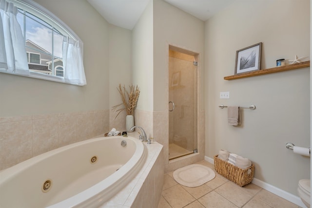 1524 Yacht Ave Unit A, Cape May, NJ 08204 - bathroom with a jetted tub, a shower stall, tile patterned floors, toilet, and baseboards