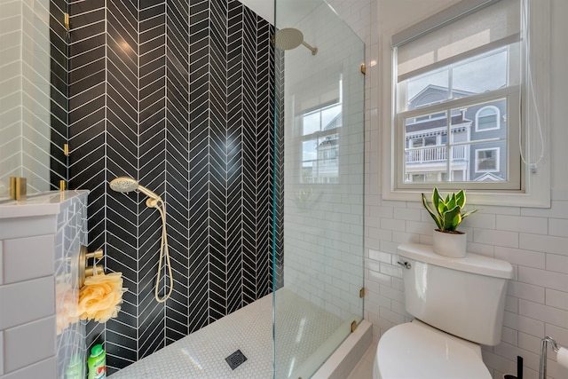 1524 Yacht Ave Unit A, Cape May, NJ 08204 - full bathroom featuring tiled shower, toilet, and tile walls