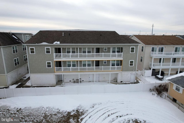 view of snow covered property