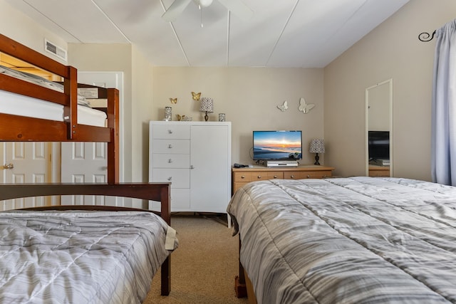 bedroom featuring carpet floors and ceiling fan