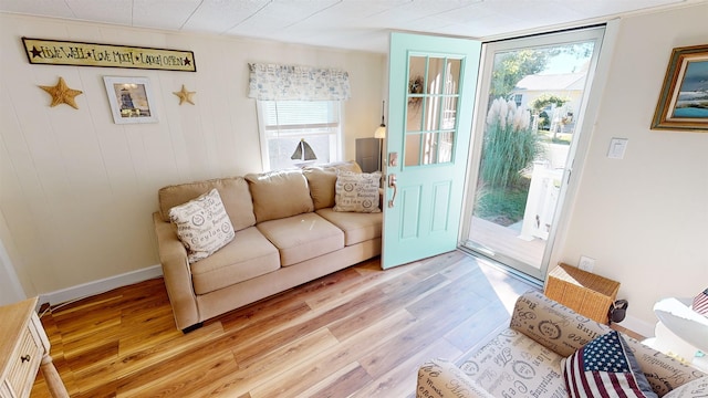 living room with light hardwood / wood-style floors