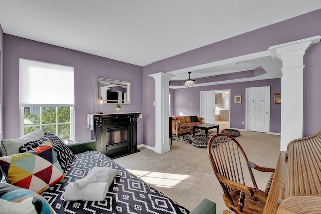 living room featuring light colored carpet