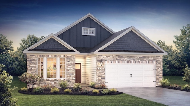 942 Carol Ave, Lower Township, NJ 08204 - craftsman-style house with stone siding, board and batten siding, a front yard, and an attached garage