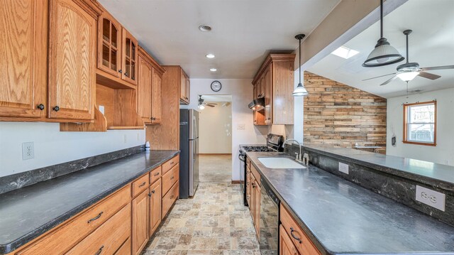 8 Sheila Ave, Seaville, NJ 08230 - kitchen featuring a ceiling fan, gas stove, dishwasher, freestanding refrigerator, and under cabinet range hood