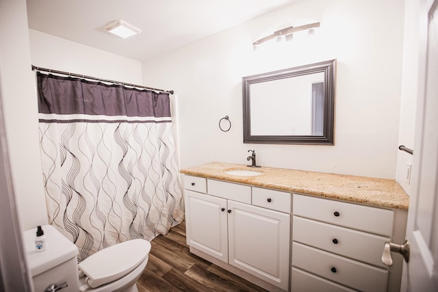 bathroom featuring vanity, toilet, and wood-type flooring