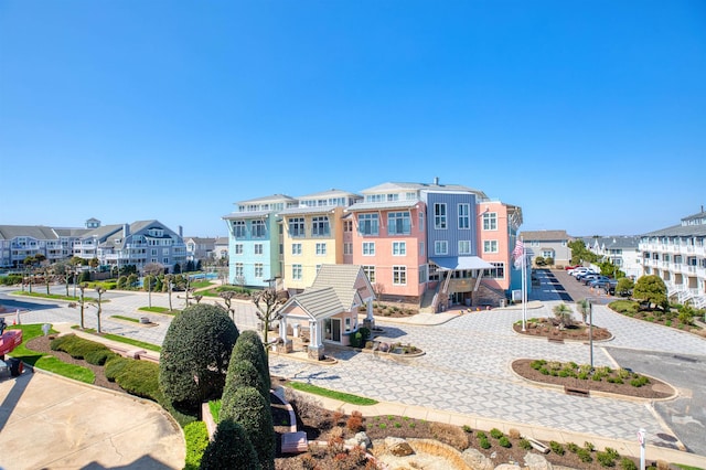 view of building exterior featuring a residential view