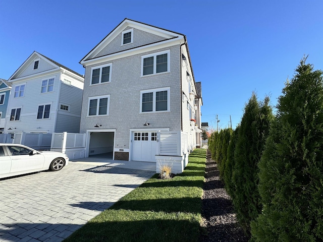 exterior space with a garage