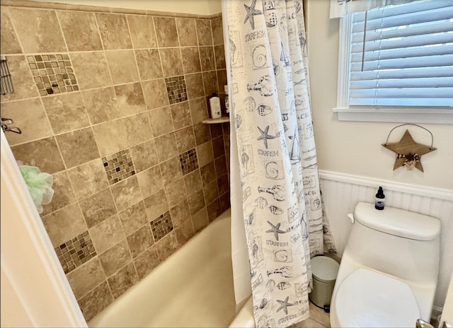 63 Cape Woods Rd, North Cape May, NJ 08204 - bathroom with wainscoting and shower / tub combo with curtain