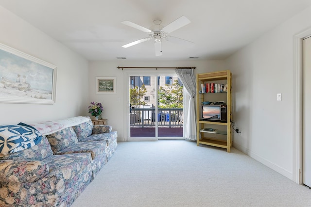7423 Ocean Dr, Avalon, NJ 08202 - living area with carpet and ceiling fan