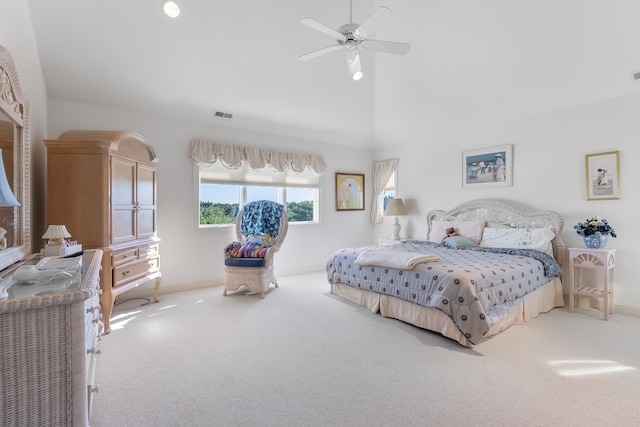 7423 Ocean Dr, Avalon, NJ 08202 - bedroom featuring carpet floors, baseboards, ceiling fan, and high vaulted ceiling