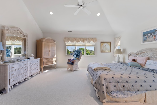 7423 Ocean Dr, Avalon, NJ 08202 - carpeted bedroom featuring lofted ceiling, multiple windows, recessed lighting, ceiling fan, and baseboards