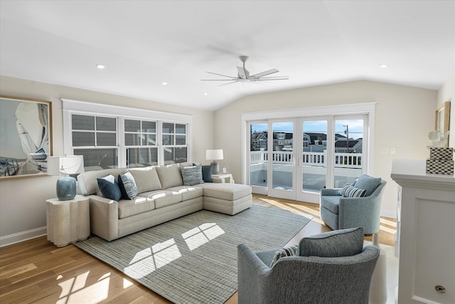 10700 3rd Ave S, Unit South, Stone Harbor, NJ 08247 - living area with ceiling fan, french doors, vaulted ceiling, wood finished floors, and recessed lighting