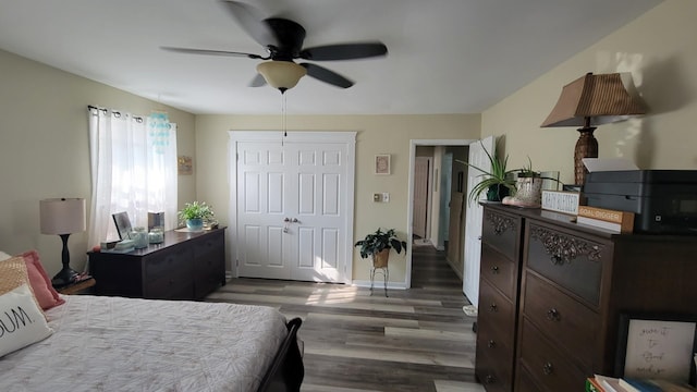113 Heidi Ave, North Cape May, NJ 08204 - bedroom with wood finished floors, a ceiling fan, a closet, and baseboards