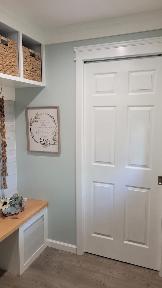 113 Heidi Ave, North Cape May, NJ 08204 - mudroom featuring dark wood finished floors, baseboards, and ornamental molding
