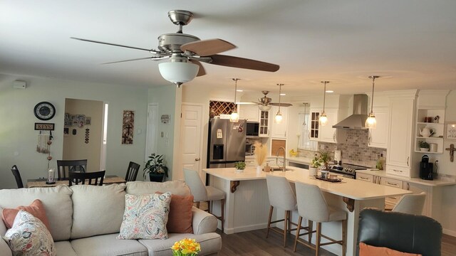 113 Heidi Ave, North Cape May, NJ 08204 - living room with a ceiling fan and dark wood-style flooring