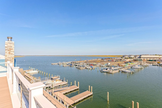 property view of water with a dock