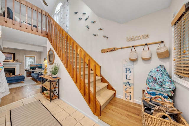 301 E S Station Ave Unit 126, Lower Township, NJ 08260 - stairway with a high ceiling and tile patterned floors