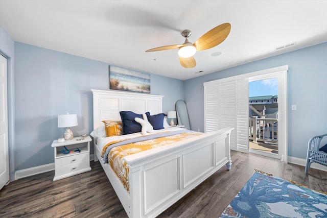 110 W Walnut Ave Unit 103, North Wildwood, NJ 08260 - bedroom with dark wood finished floors, a ceiling fan, and access to exterior
