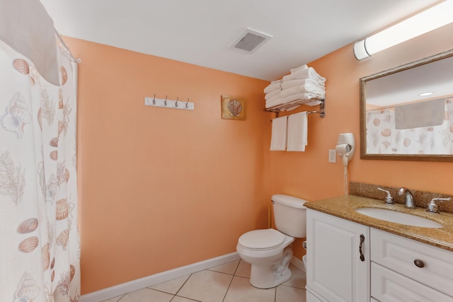 bathroom featuring tile patterned flooring, vanity, and toilet