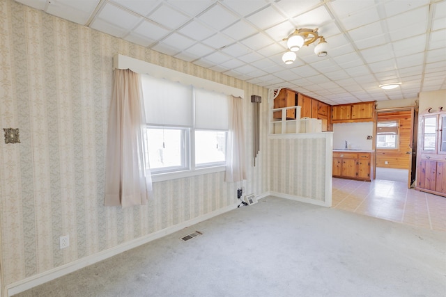 unfurnished room with sink and light carpet