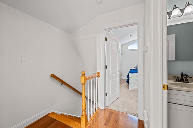 364 41st St E, Unit East, Avalon, NJ 08202 - stairs featuring wood finished floors and vaulted ceiling