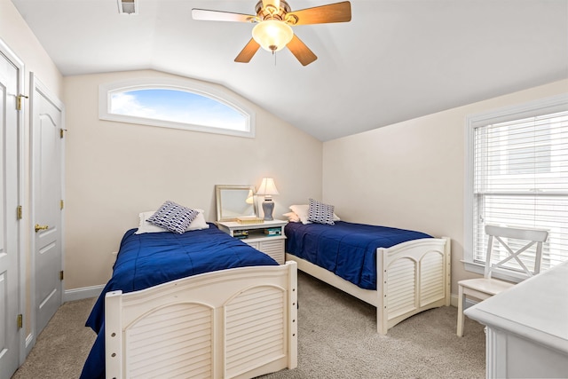 364 41st St E, Unit East, Avalon, NJ 08202 - bedroom with lofted ceiling, light colored carpet, and ceiling fan