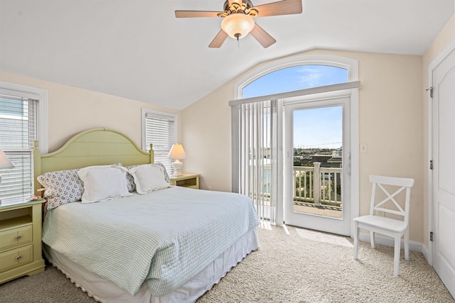 364 41st St E, Unit East, Avalon, NJ 08202 - carpeted bedroom with access to exterior, lofted ceiling, and ceiling fan