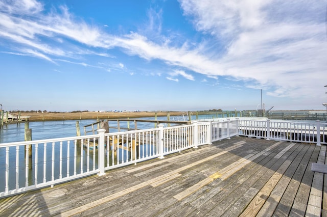 wooden deck with a water view