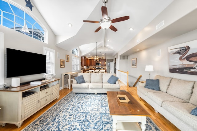 32 47th St E Unit, East Unit, Sea Isle City, NJ 08243 - living room with light wood-style flooring, ceiling fan, recessed lighting, and a chandelier