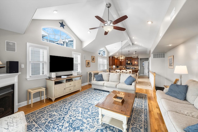 32 47th St E Unit, East Unit, Sea Isle City, NJ 08243 - living room with ceiling fan, light wood finished floors, a fireplace, and recessed lighting