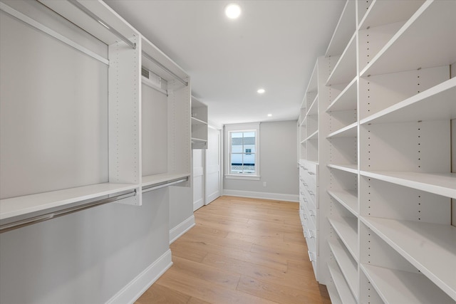 spacious closet featuring light wood-style flooring