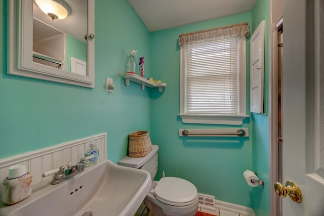 bathroom with sink, a wealth of natural light, and toilet