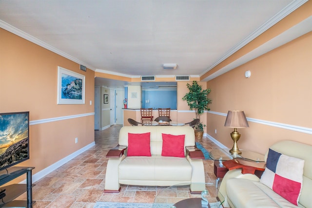 9905 Seapointe Blvd Unit 307, Lower Township, NJ 08260 - living area with stone tile flooring, baseboards, and ornamental molding