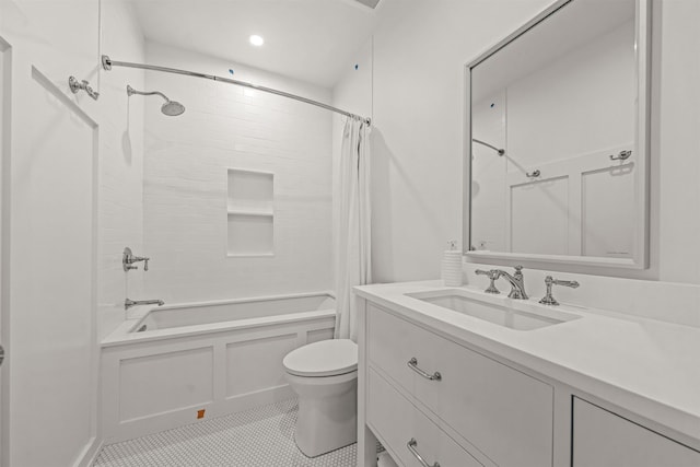 144 89th St, Stone Harbor, NJ 08247 - bathroom with vanity, shower / tub combo with curtain, tile patterned floors, and recessed lighting