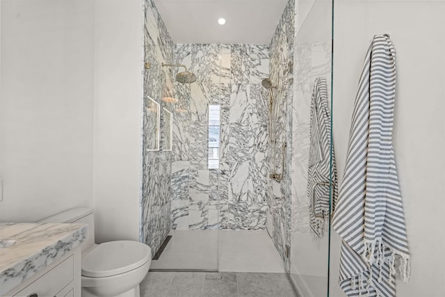 144 89th St, Stone Harbor, NJ 08247 - bathroom with a marble finish shower, vanity, and recessed lighting