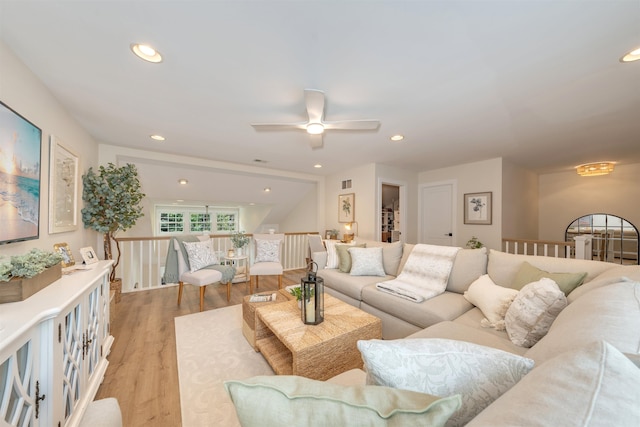 202 Osprey Dr Unit 202, Cape May Court House, NJ 08210 - living area with light wood-type flooring, a ceiling fan, and recessed lighting