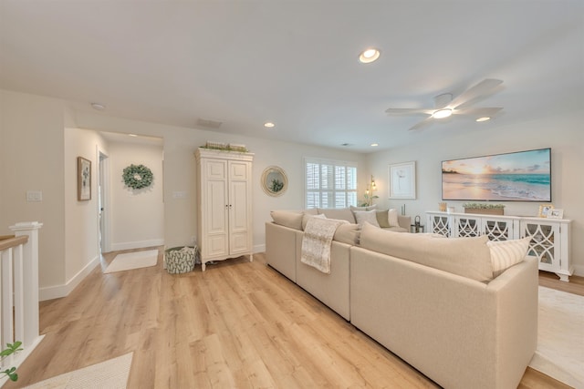 202 Osprey Dr Unit 202, Cape May Court House, NJ 08210 - living room with ceiling fan, light wood-style flooring, and recessed lighting