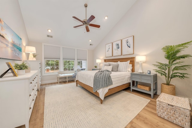202 Osprey Dr Unit 202, Cape May Court House, NJ 08210 - bedroom with high vaulted ceiling, light wood-type flooring, recessed lighting, and ceiling fan